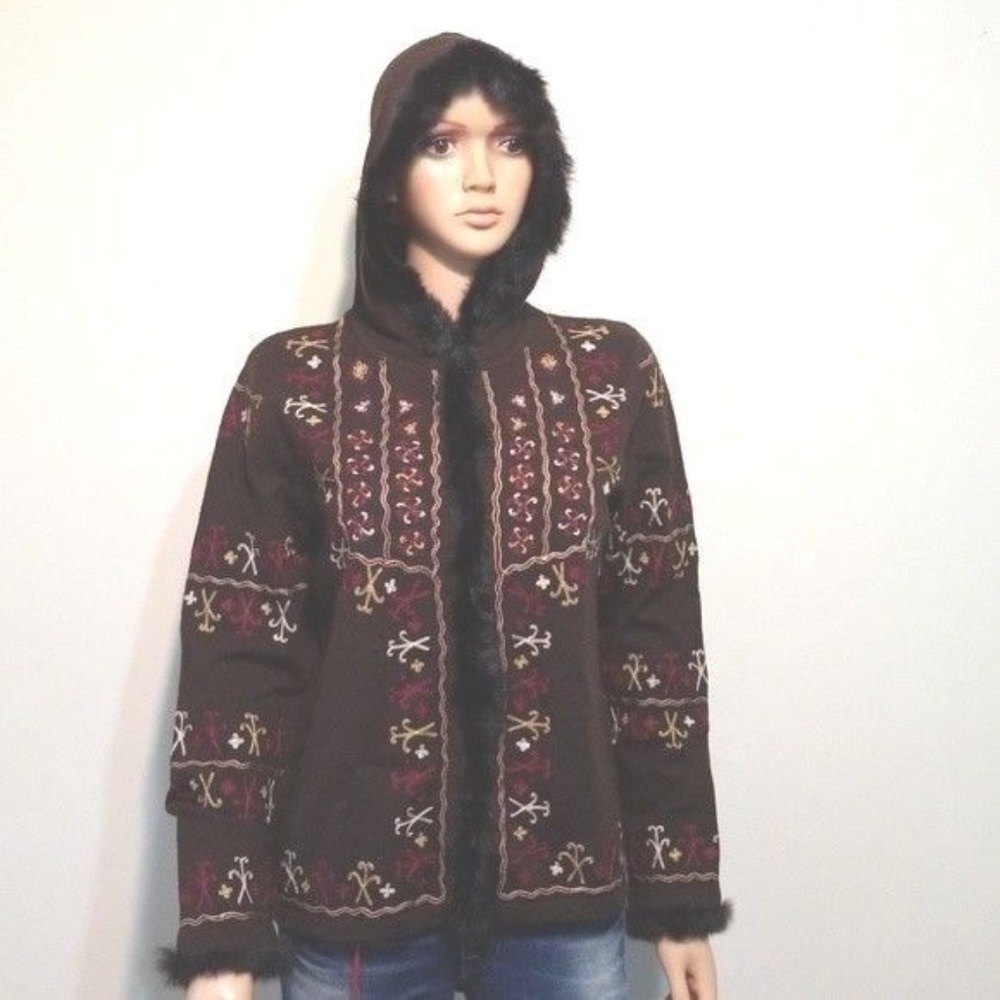 Merino Wool Hooded Fux Trim Sweater M Womens NWT!